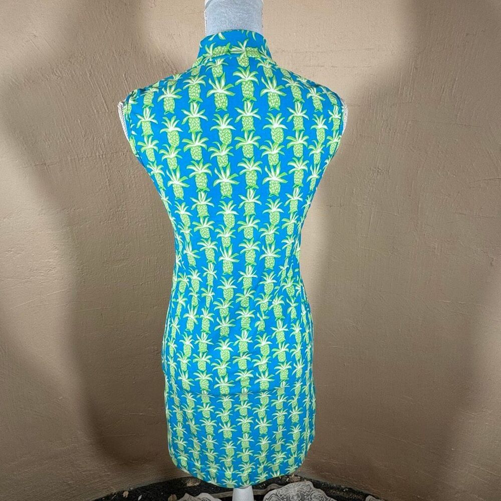 Jude Connally Kristen Dress – Blue & Lime Pineapple Print | Mandarin Collar | Sl - Picture 4 of 8